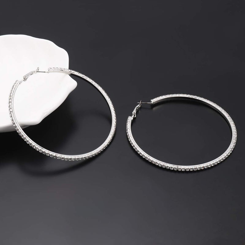 BSJELL Hoop Earrings for Women Silver Large Cubic Zirconia Hoop Earrings Big Circle Stud Earrings Crystal Bridal Wedding Fashion Jewelry For Women - Image 5